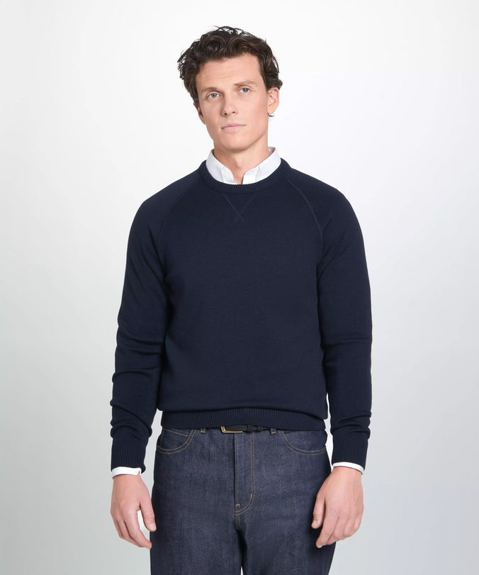 Navy Blue Knitted Crew Neck Sweatshirt