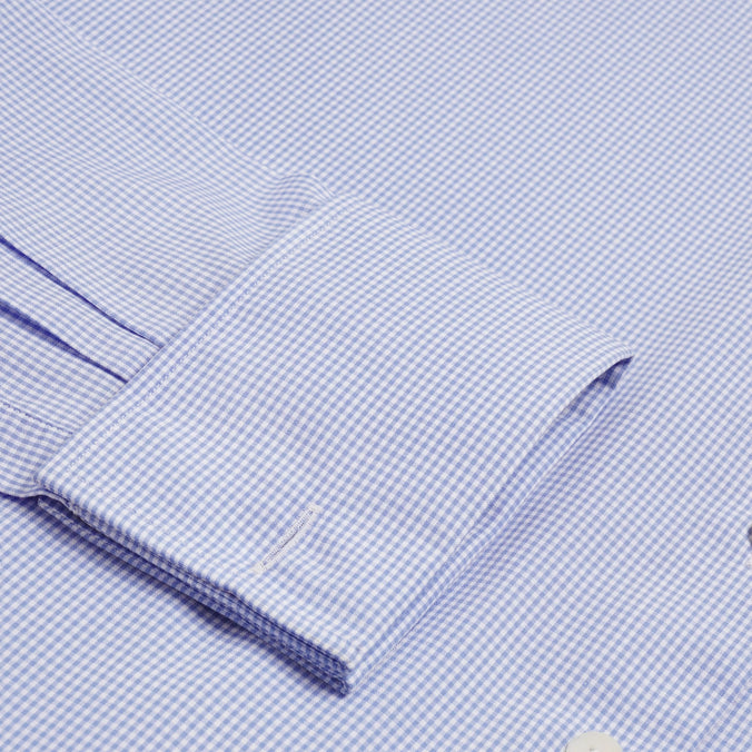 Blue & White Tailored Fit Double Cuff Mini Check Formal Shirt