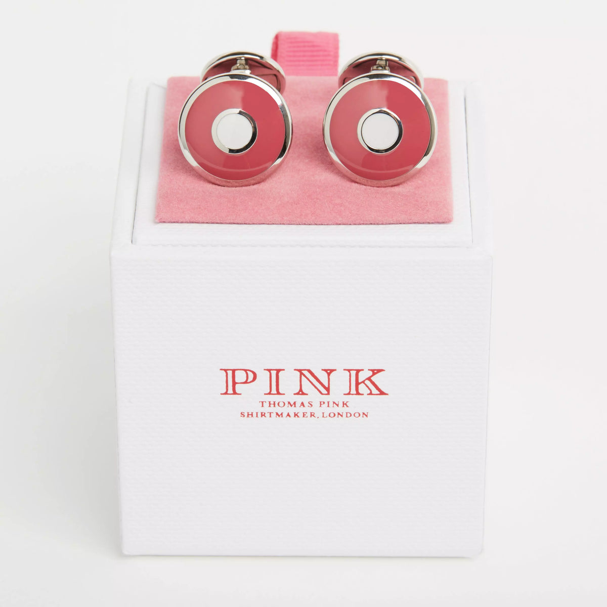 Pale Pink Silver Finish Enamel Target Cufflinks