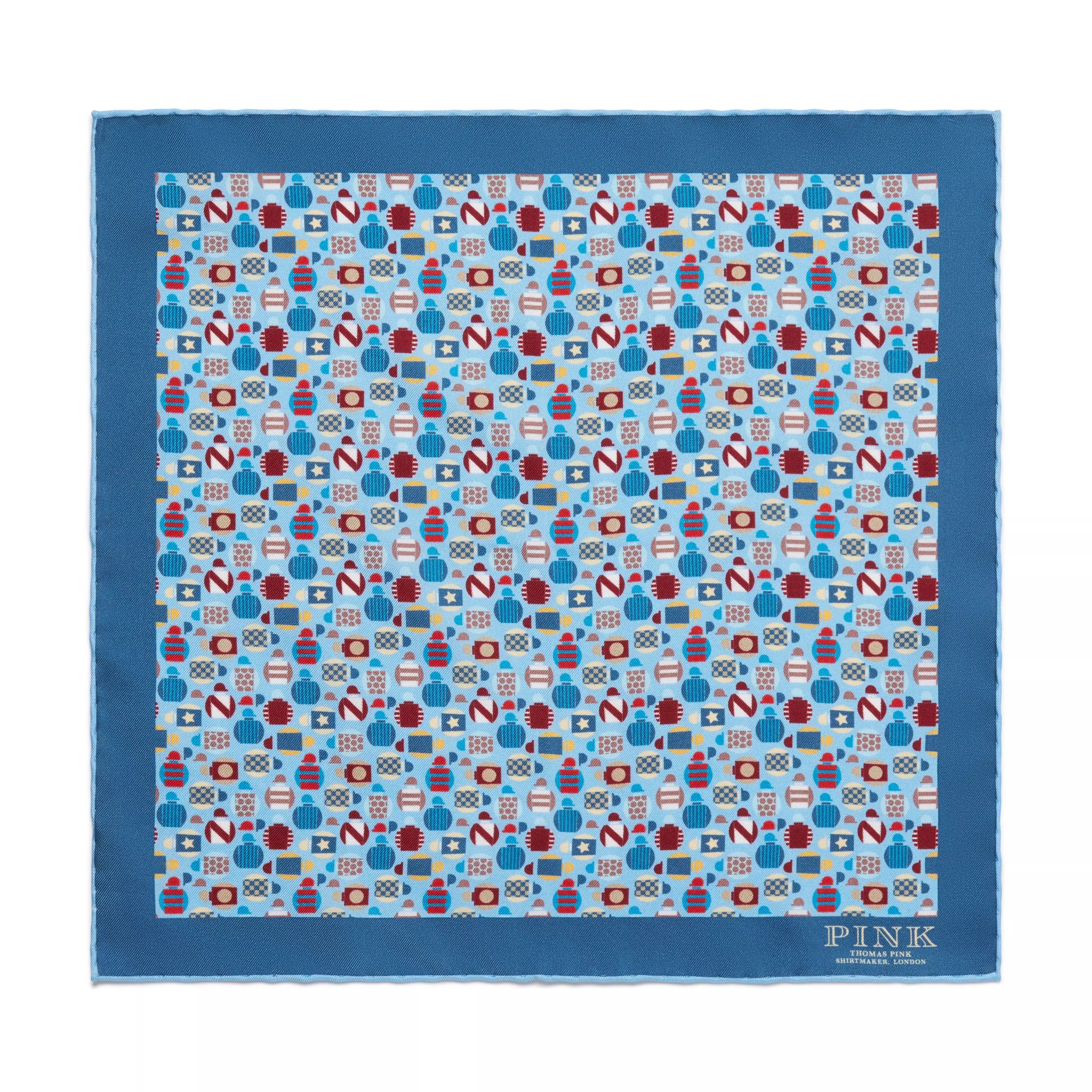 Blue & Multicolour Small Jockey All Over Printed Silk Pocket Square