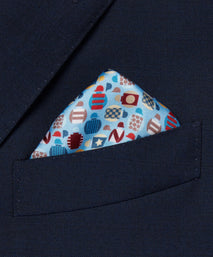 Blue & Multicolour Small Jockey All Over Printed Silk Pocket Square