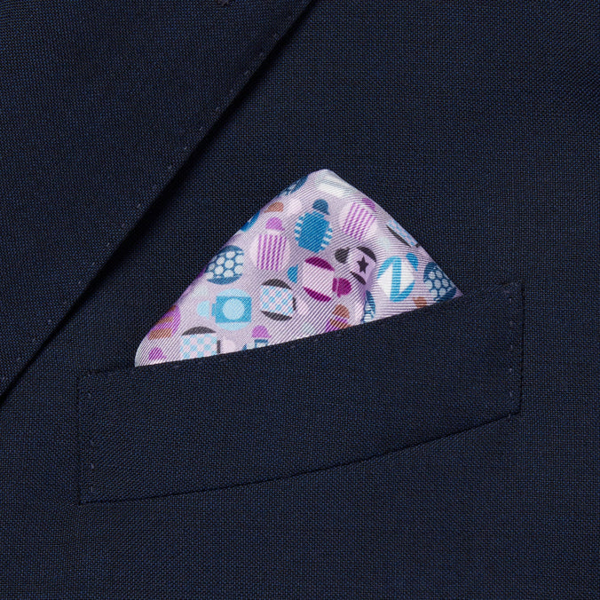 Purple & Multicolour Small Jockey All Over Printed Silk Pocket Square