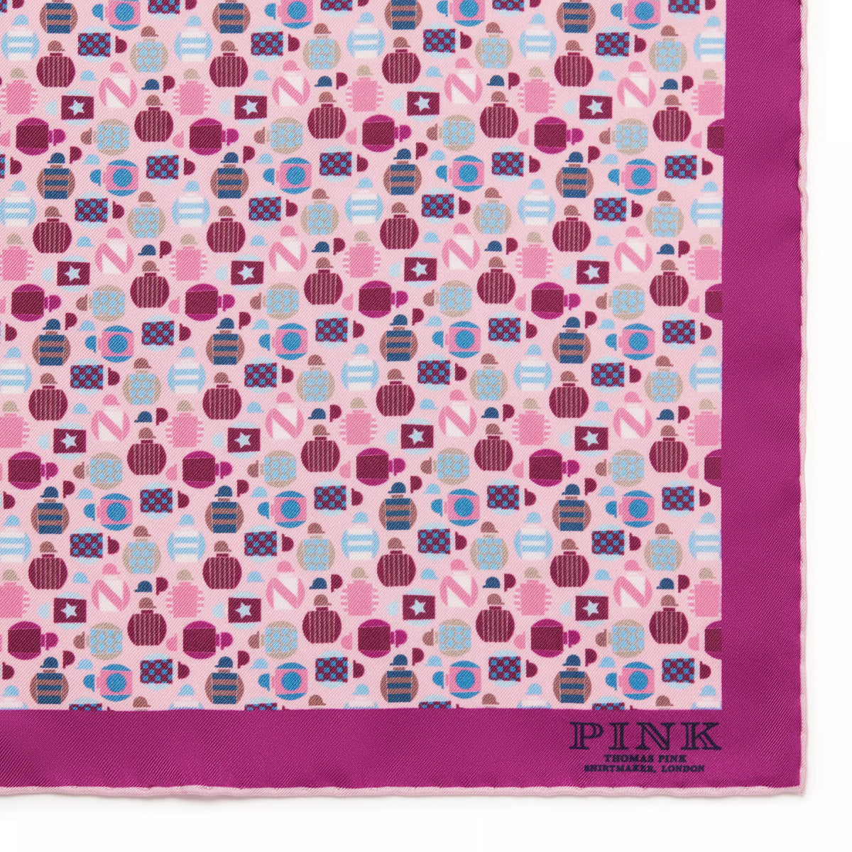 Pink & Multicolour Small Jockey All Over Printed Silk Pocket Square