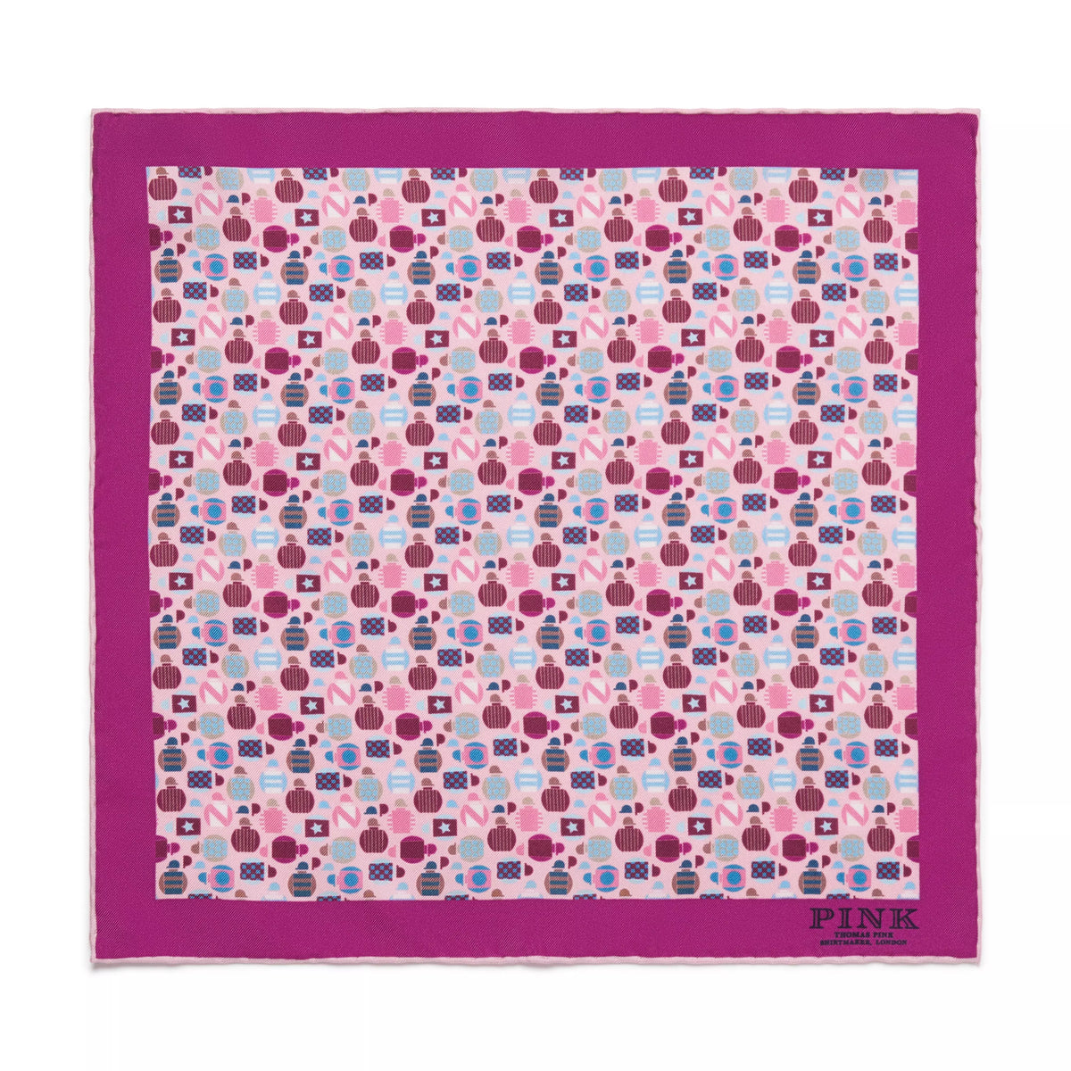 Pink & Multicolour Small Jockey All Over Printed Silk Pocket Square