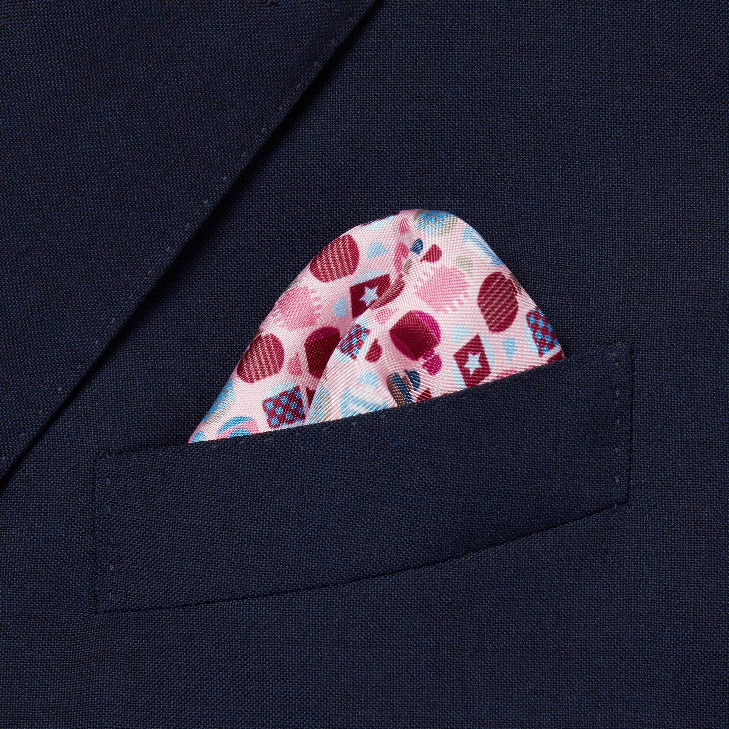 Pink & Multicolour Small Jockey All Over Printed Silk Pocket Square