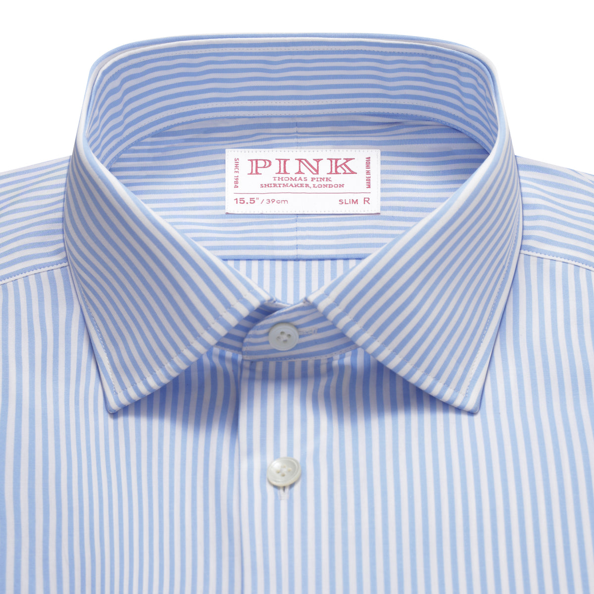 Pale Blue & White Slim Fit Double Cuff Essential Bengal Stripe Formal Shirt