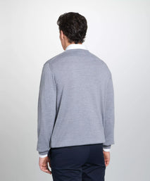 Pale Grey Merino Wool V-Neck Sweater