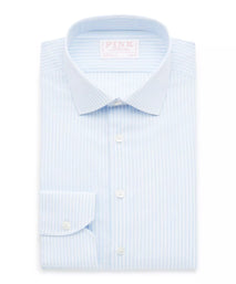Pale Blue & White Slim Fit Provence Slubbed Bengal Formal Shirt