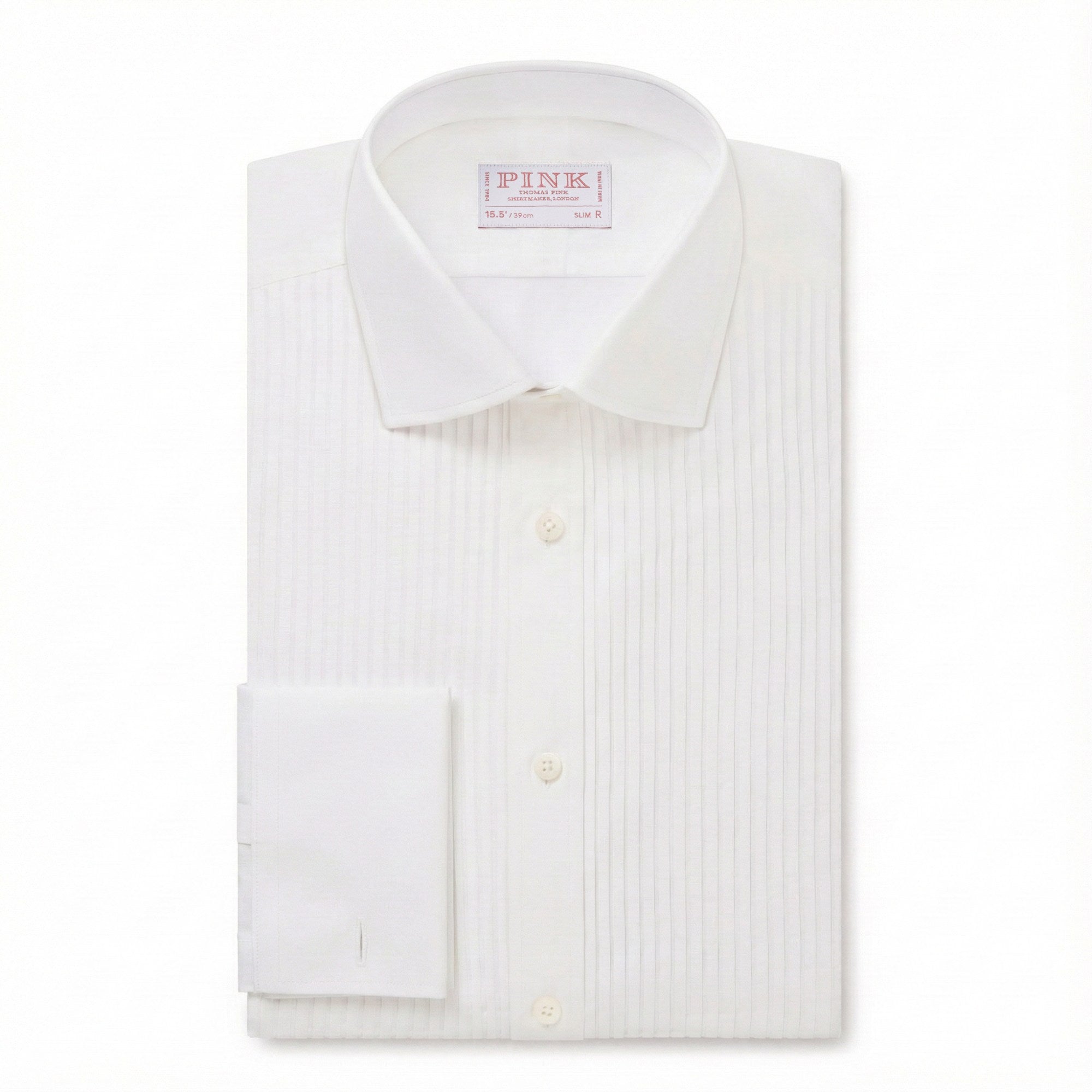 White Slim Fit Double Cuff Pleat Front Poplin Evening Shirt