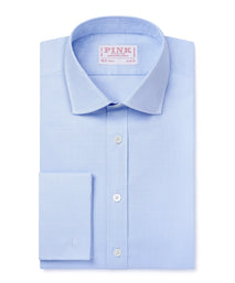 Pale Blue & White Slim Fit Double Cuff Prince of Wales Check Formal Shirt